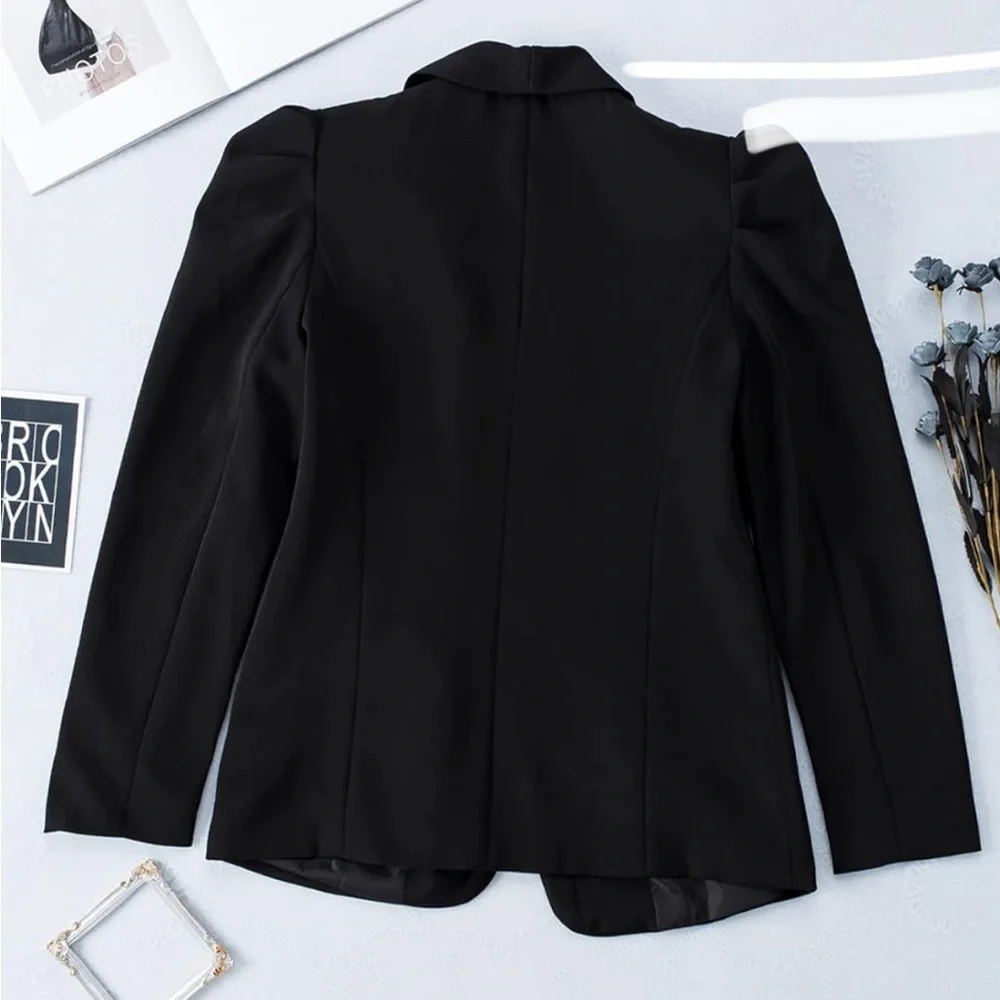 Women's Blazers Open Front Puff Sleeve with Pockets - Picture 6 of 7